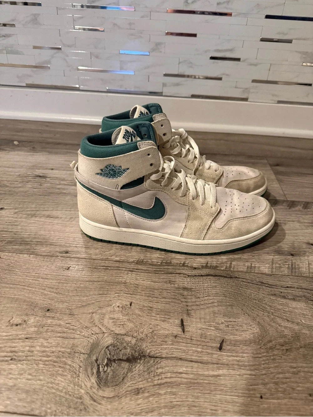 Jordan Teal and Cream High-Top Sneakers